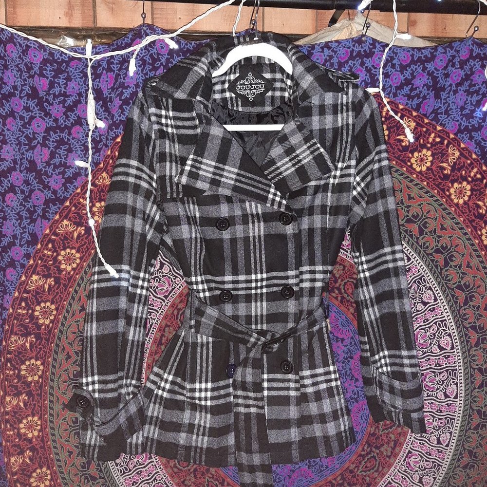 Jou Jou Black White Gray Plaid Jacket size Large